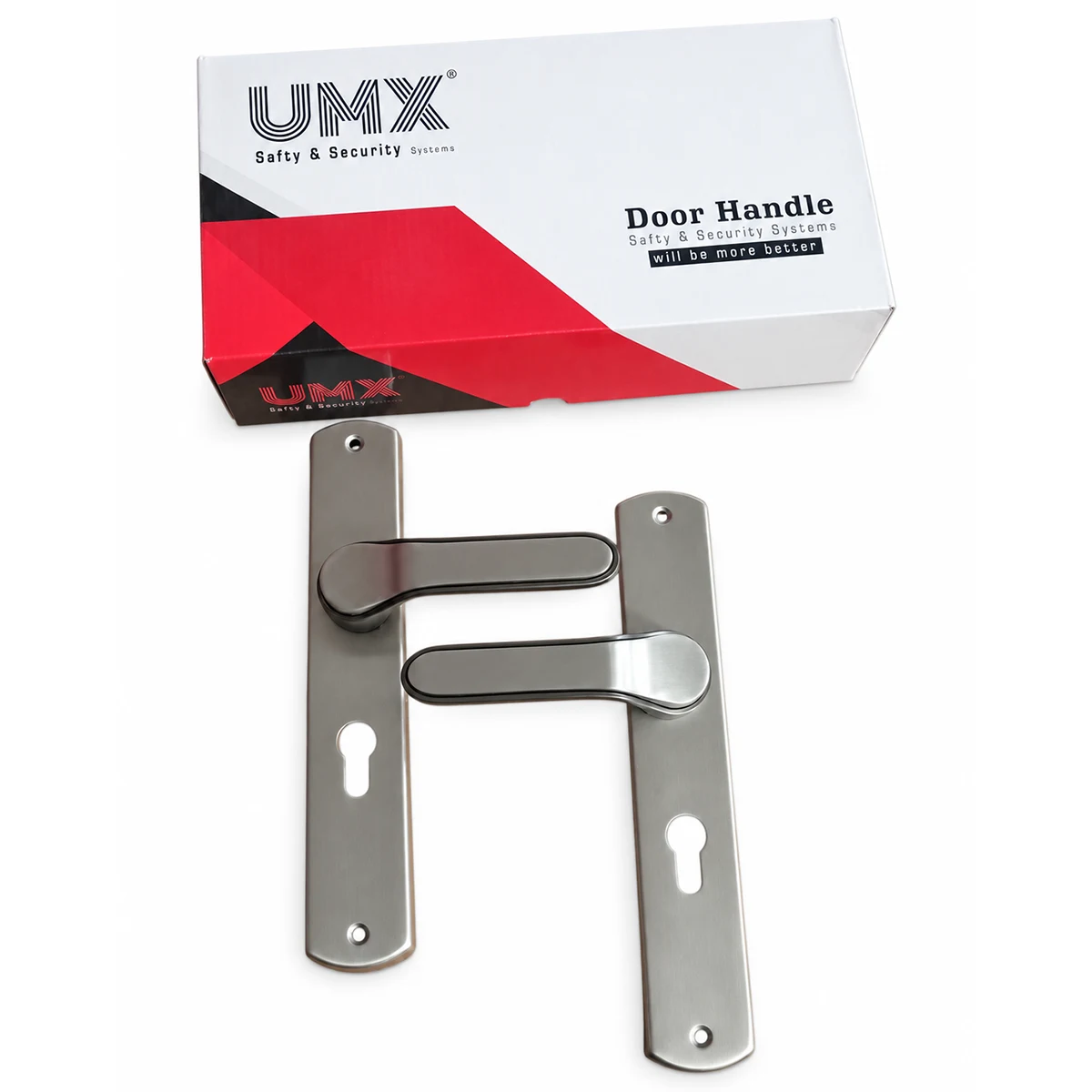 Ensemble de poignées de porte sur plaque longue avec trou de clé – UMX-1 Ensemble de poignées de porte sur plaque longue avec trou de clé – UMX – Image 1