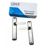 Paire de poignées de porte bicolores argent et noir sur plaque longue – UMX