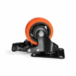 Roulette pivotante orange Ø75 × 32 mm avec frein sur platine