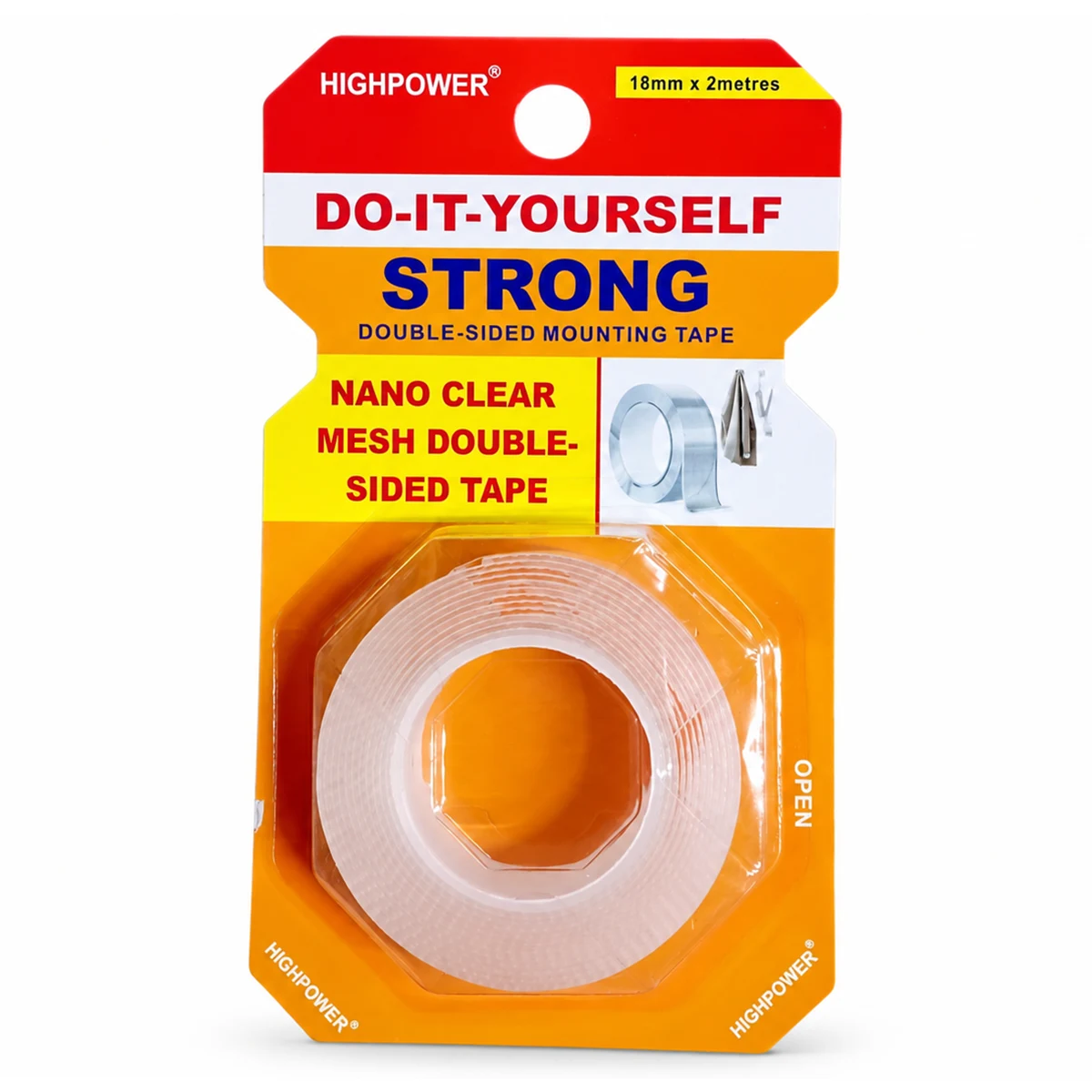 Ruban adhésif double face transparent extra fort 18 mm x 2 m – HIGHPOWER-1 Ruban adhésif double face transparent extra fort 18 mm x 2 m – HIGHPOWER – Image 1